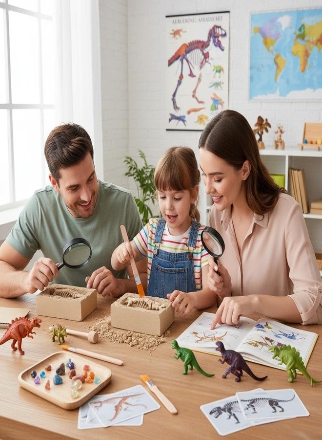 JOINPAYA Archaeological Excavation Tools for Kids: 3 Sets Dinosaur Fossil Digging Kits with Mini Hammer Chisel Brush Scraper and Magnifier Science Kits for Dino Eggs and Gem Dig - Image 2